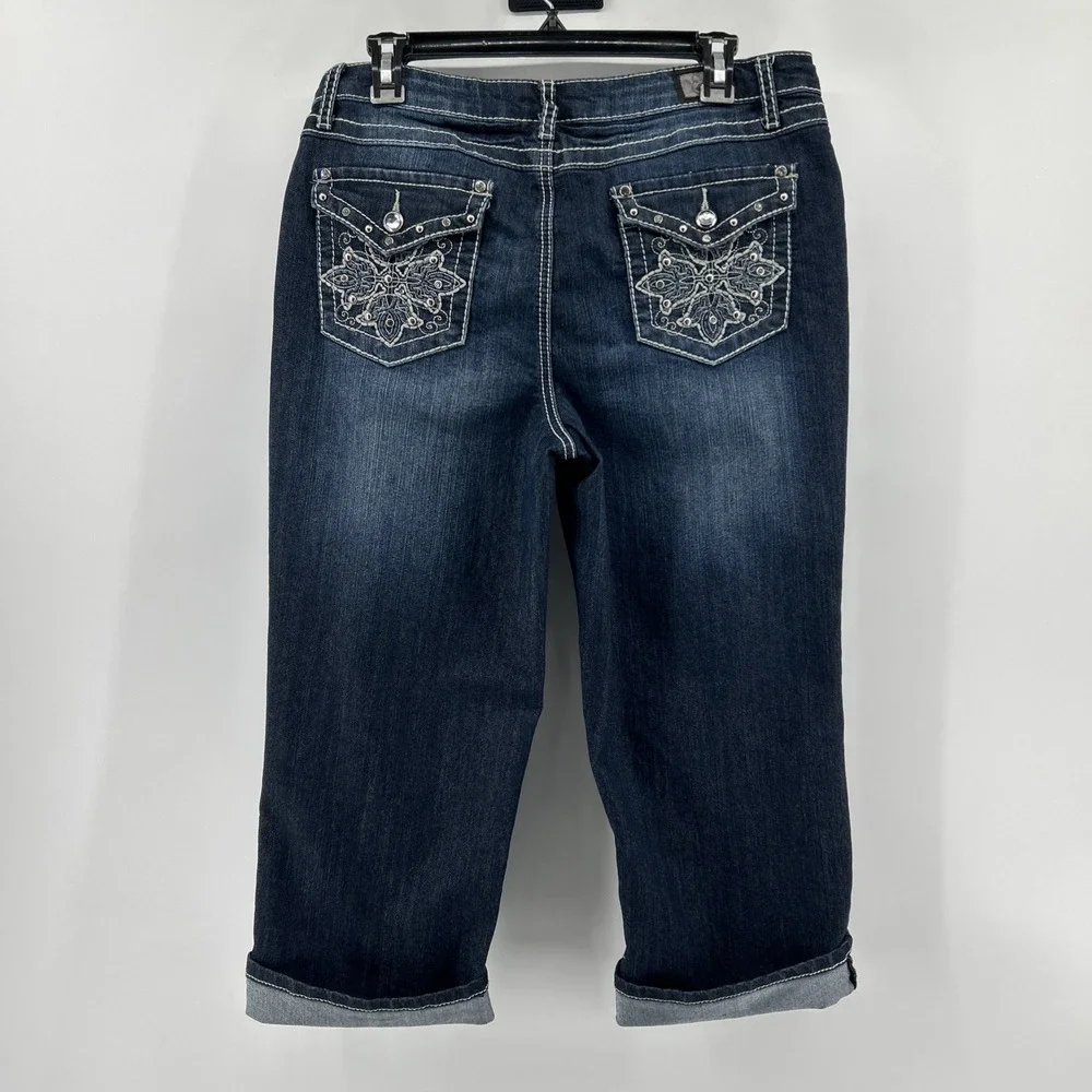 Earl Jean Capris Jeans Women's 14 Blue Denim Stretch Decorative Embellished Y2K - Picture 4 of 12